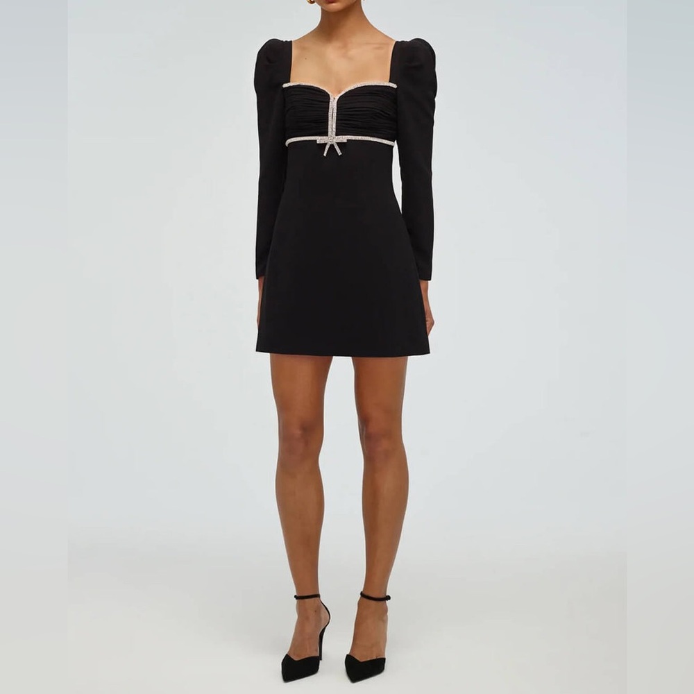 Self Portrait BLACK CREPE DIAMANTÉ MINI DRESS
